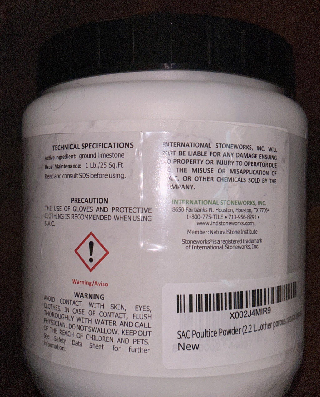 STONEWORKS Stain Absorbing Compound Marble Granite Travertine Other Stones 2.2lb
