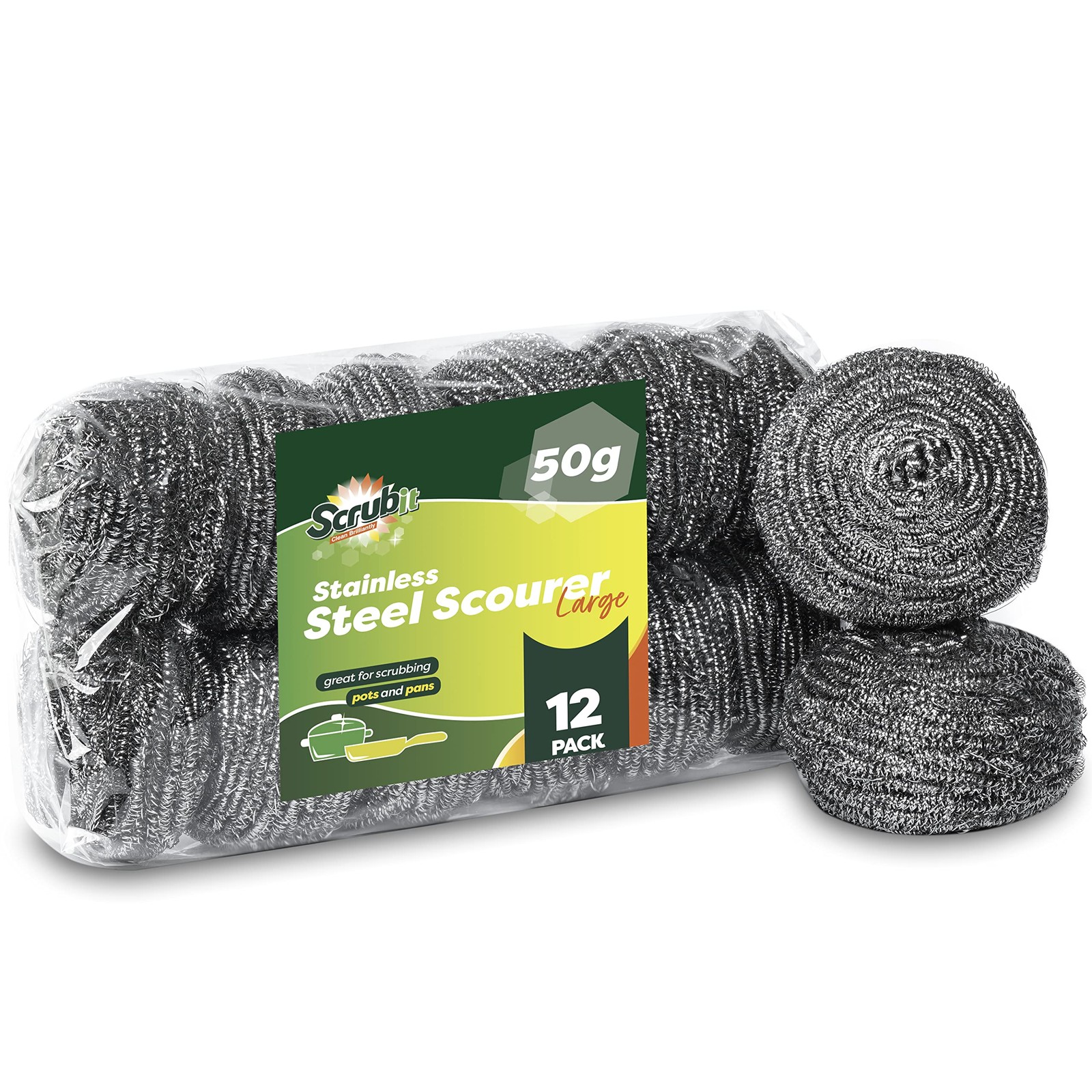 12 Pack Stainless Steel Scourers by Scrub It – Steel Wool Scrubber Pad Used f…