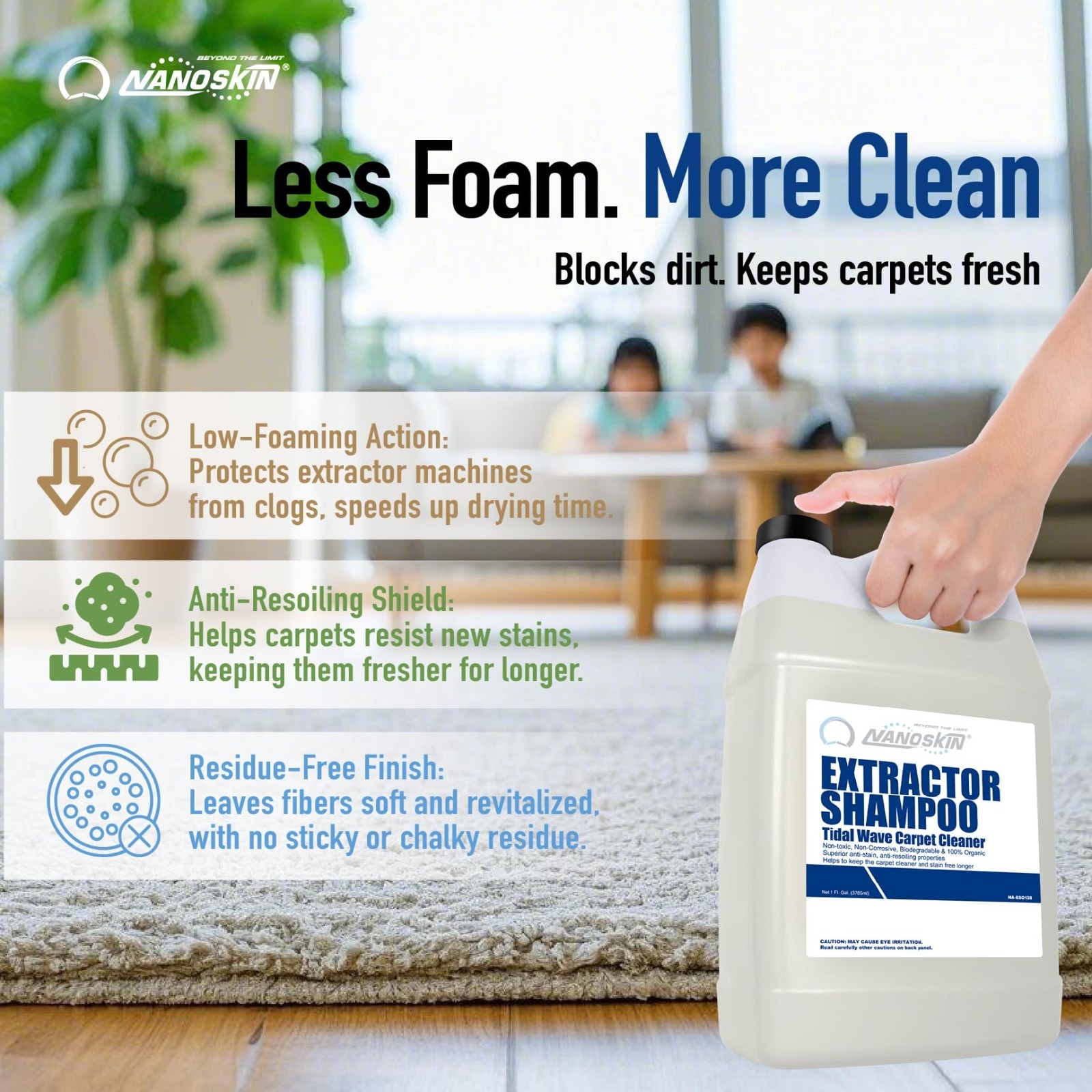 Low Foaming Carpet Cleaner 1 Gallon – Stain Remover & Odor Eliminator for Home,