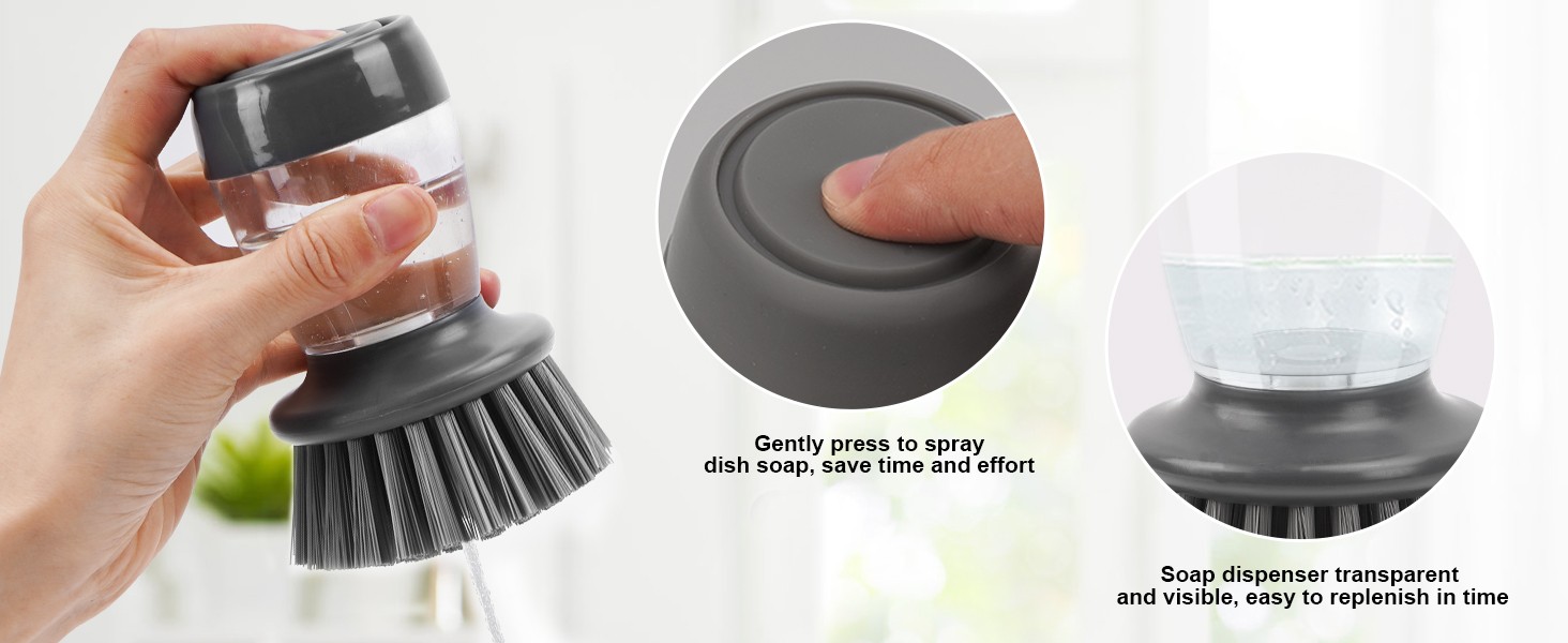 Kitchen Brush with Holder and Soap Dispensing Palm Brush Storage Set for Kitchen