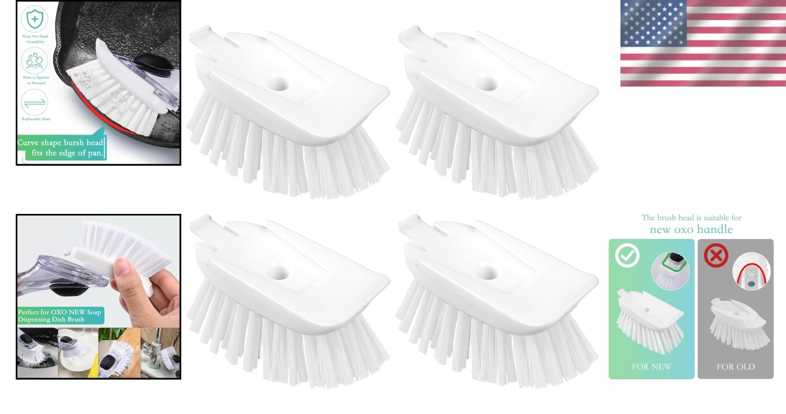 Dish Brush Refill, 4 Pack Dish Brush Replacement Head for OXO Dish Brush, Brush