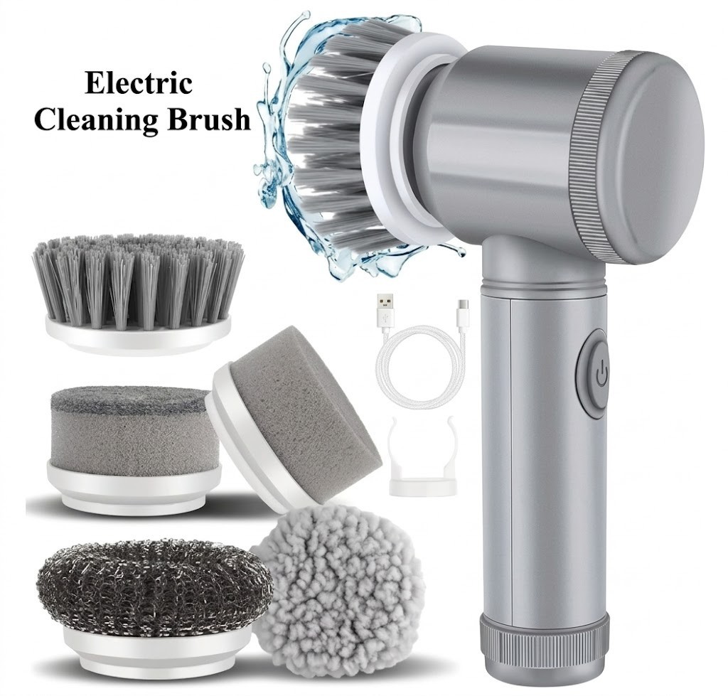 Electric Spin Scrubber Waterproof Cordless Cleaning Brush for Kitchen Bathroom