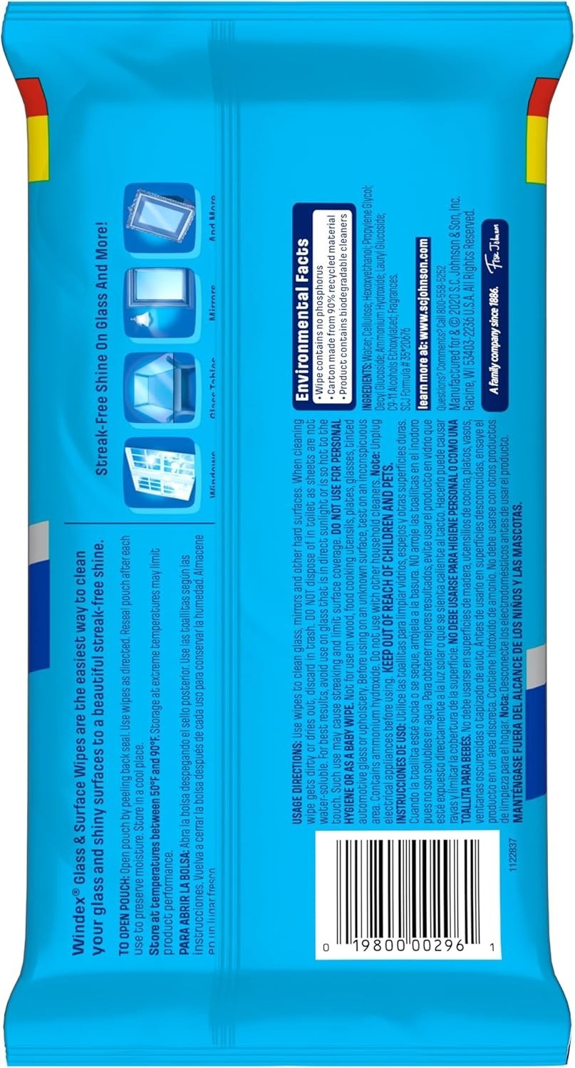 38 Biodegradable Glass Cleaning Wipes – Streak-Free Shine & Scent