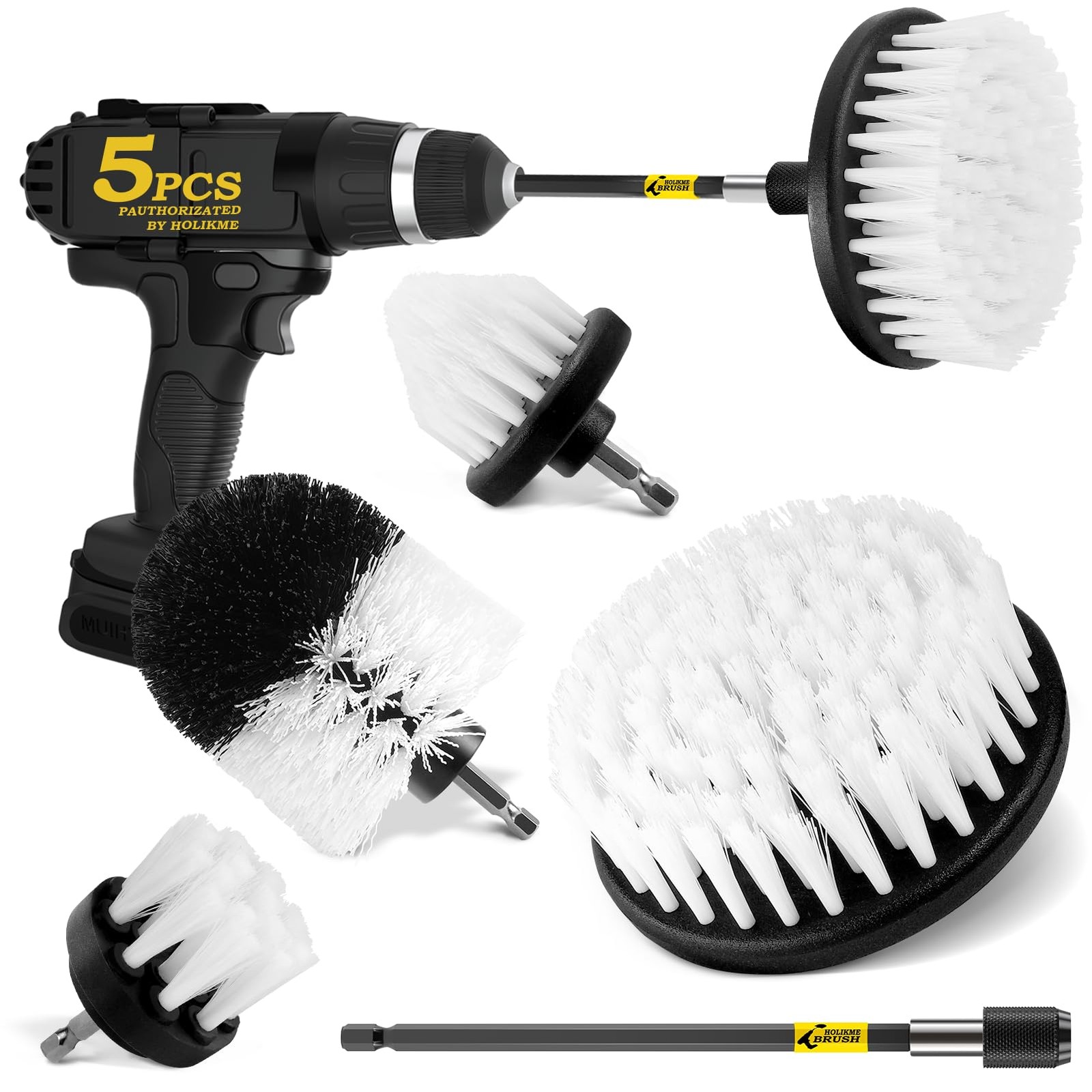 5Pack Drill Brush Attachment Set-Car Interior Detailing Kit，Power Scrubber Brush