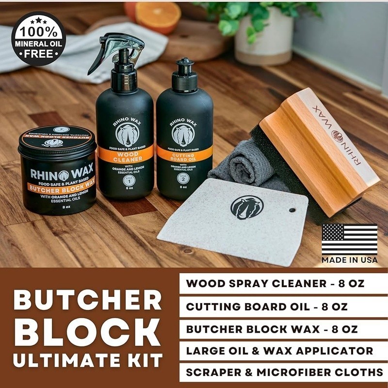 Butcher Block Care Kit Wood Cleaner Oil Wax Spray Natural Plant-Based 8oz New