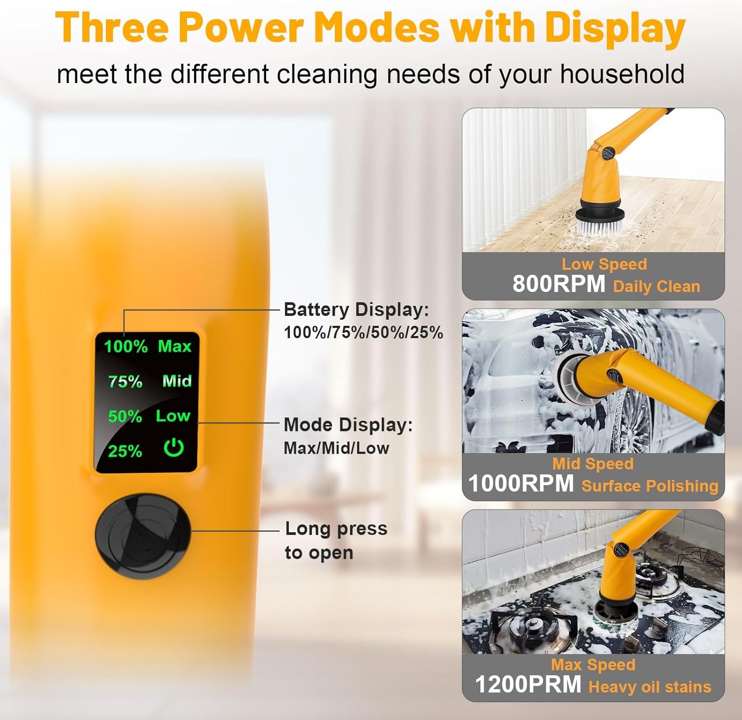 1500 RPM Electric Spin Scrubber for Dewalt 20V Battery, Power Shower Scrubber fo