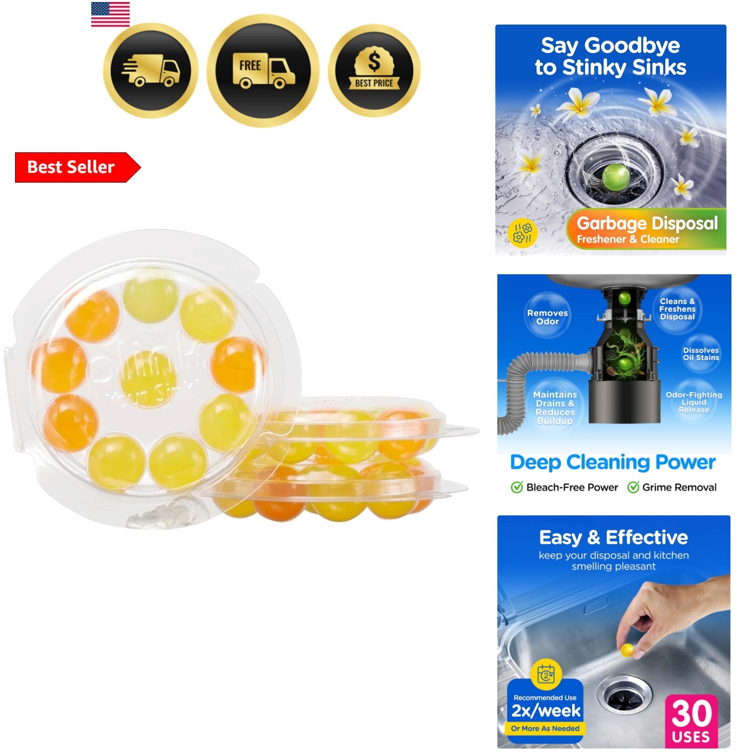 Plink Compac Garbage Disposal Cleaner, Pack of 3, Multi-Color, 30 Count
