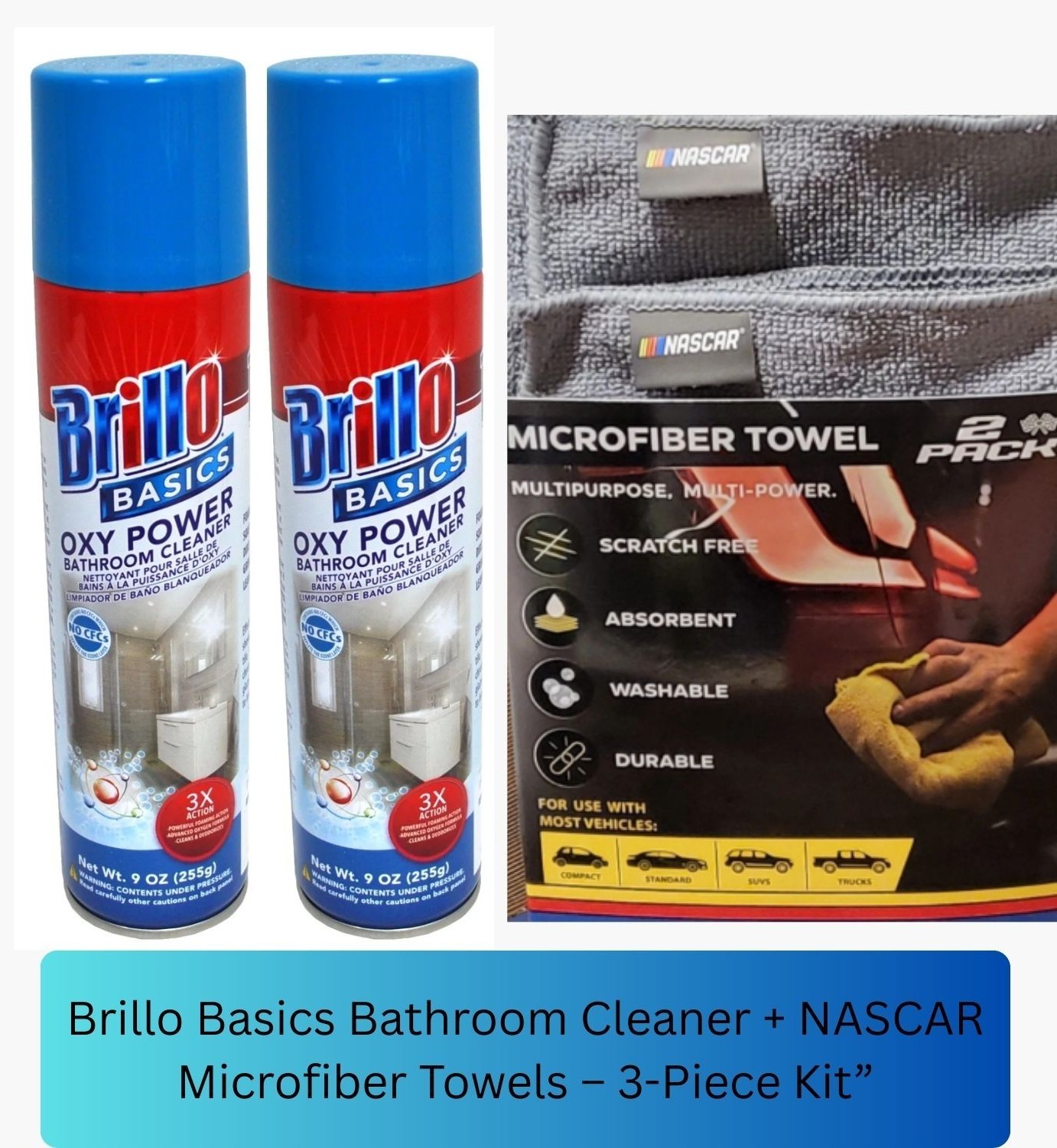 Bathroom Blitz Kit – Brillo Oxy Power Cleaner + Scratch-Free Towels 3-Piece Set