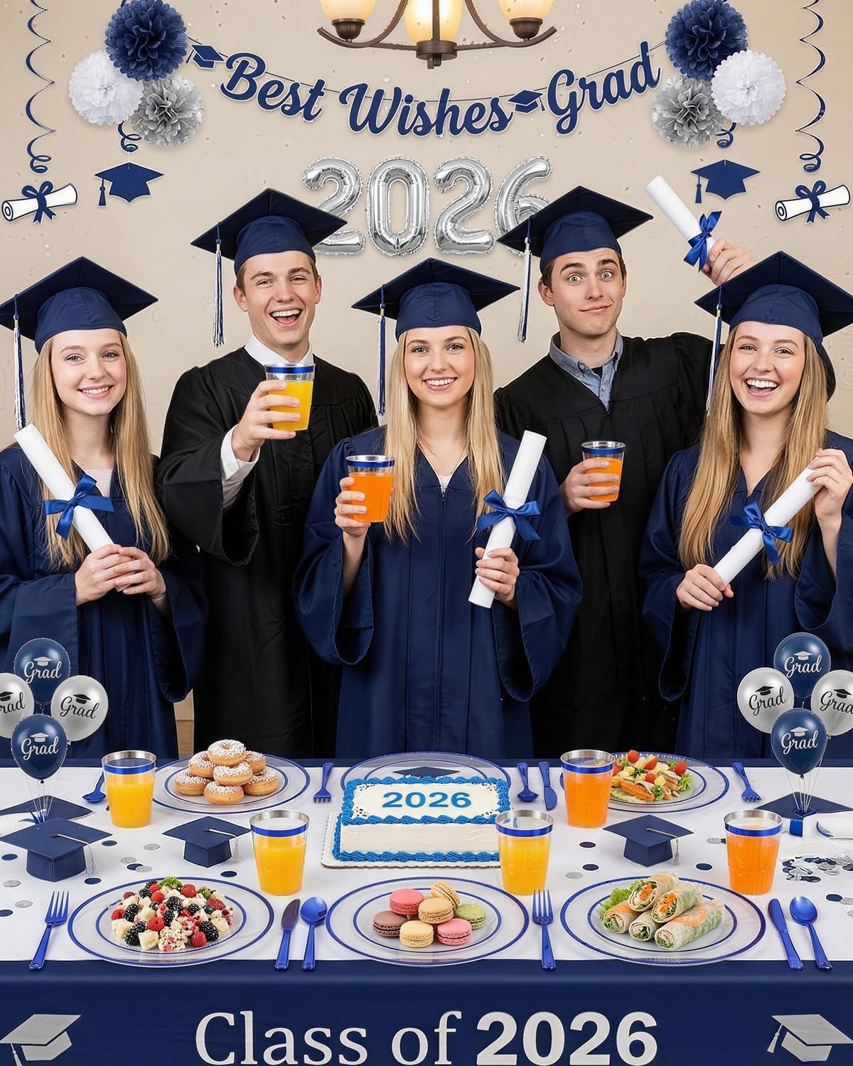 Goodluck 350 Piece Dark Blue Plastic Dinnerware Set for Party, Clear Disposabl