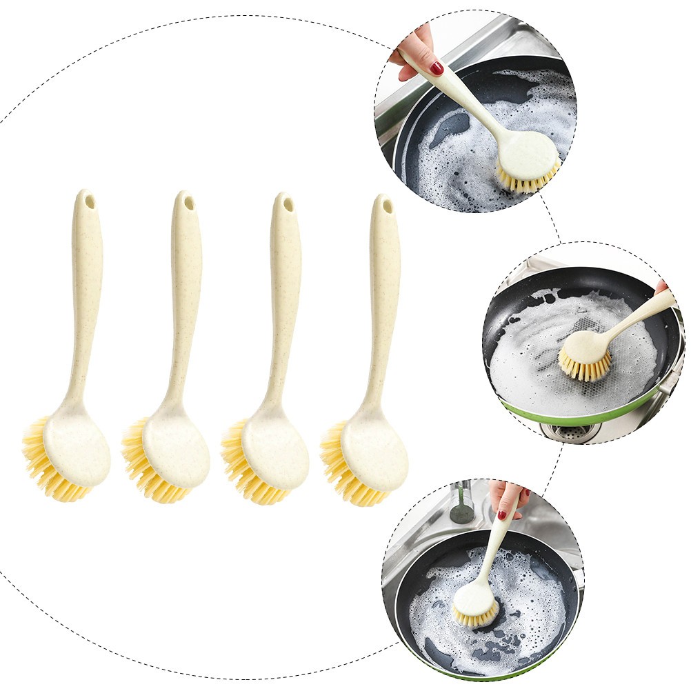 4pcs Multipurpose Pan Brushes Long Handle Dish Brushes Home Kitchen