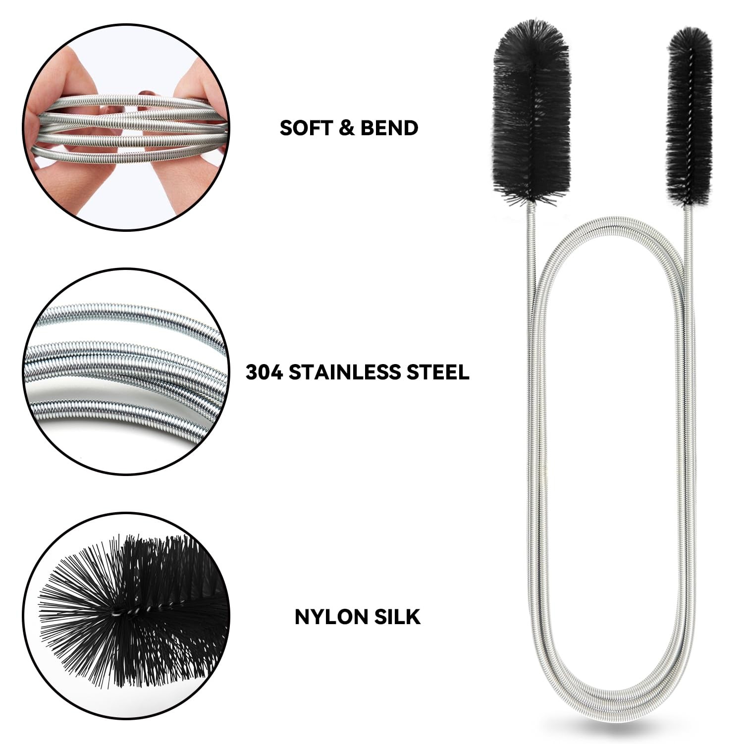 Flexible Drain Brush, 66 Inch Long Double Ended Hose Pipe Cleaners and 58 Inc…