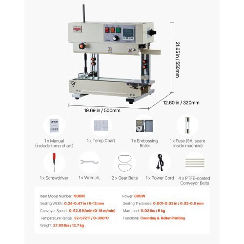 Continuous Bag Band Sealing Machine, 0.24-0.47 in Seal Width, Vertical Band Seal