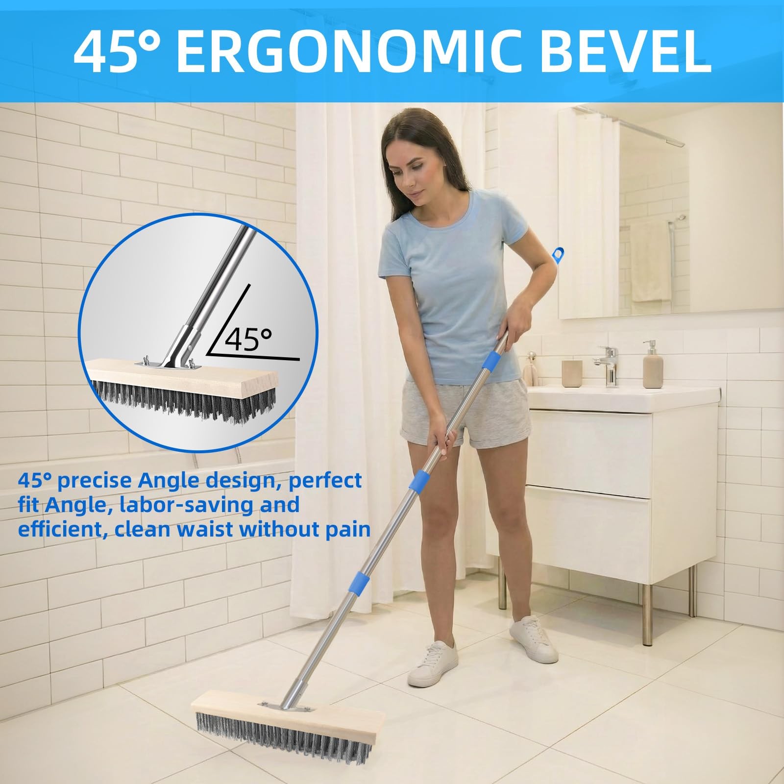 Stainless Steel Wire Scrub Brush with 62″ Long Handle,Heavy Duty Stiff Metal …