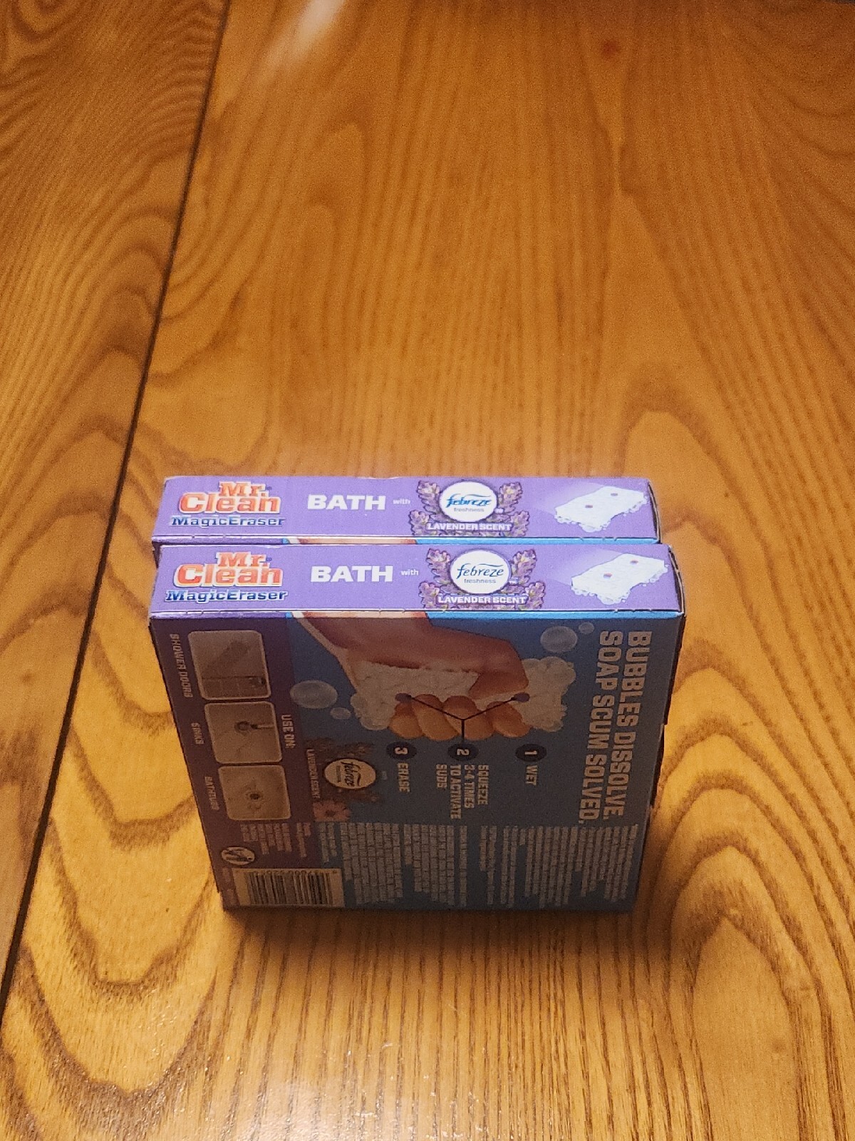 2 boxes Mr. Clean Magic Eraser Febreze Lavender Scent Bath Cleansing 2 ct Pads