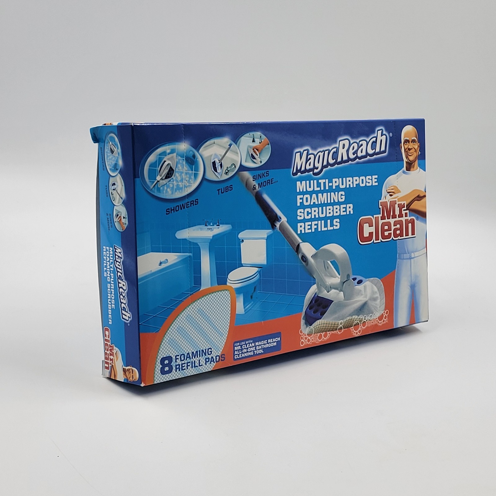 Mr. Clean Magic Reach Multi-Purpose Foaming Scrubber 8 Pack Refill, NEW