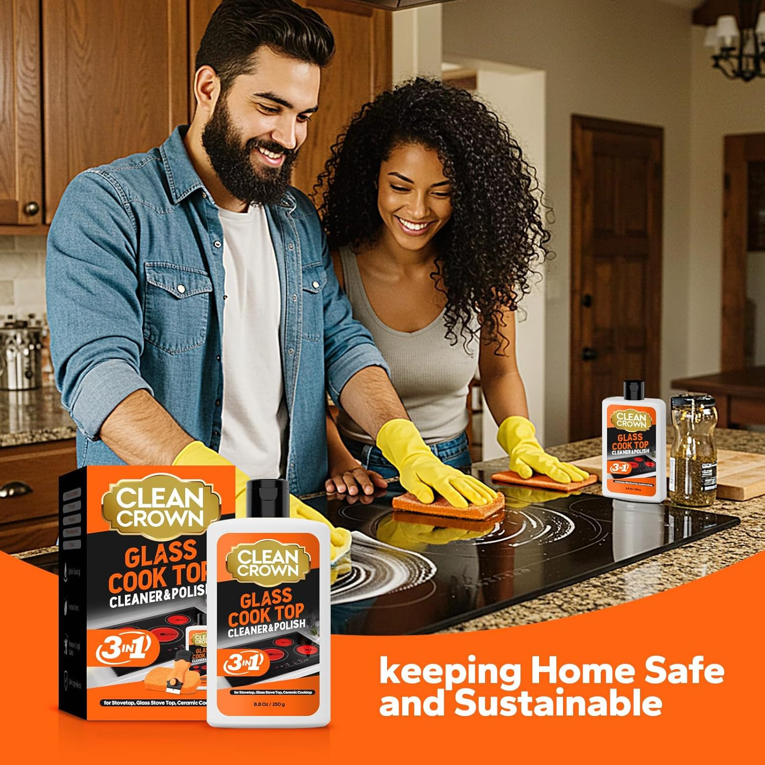 3-In-1 Cooktop Cleaner Kit (8.8 Oz Cooktop Cleaner + Scrubbing Pad + Scraper), S