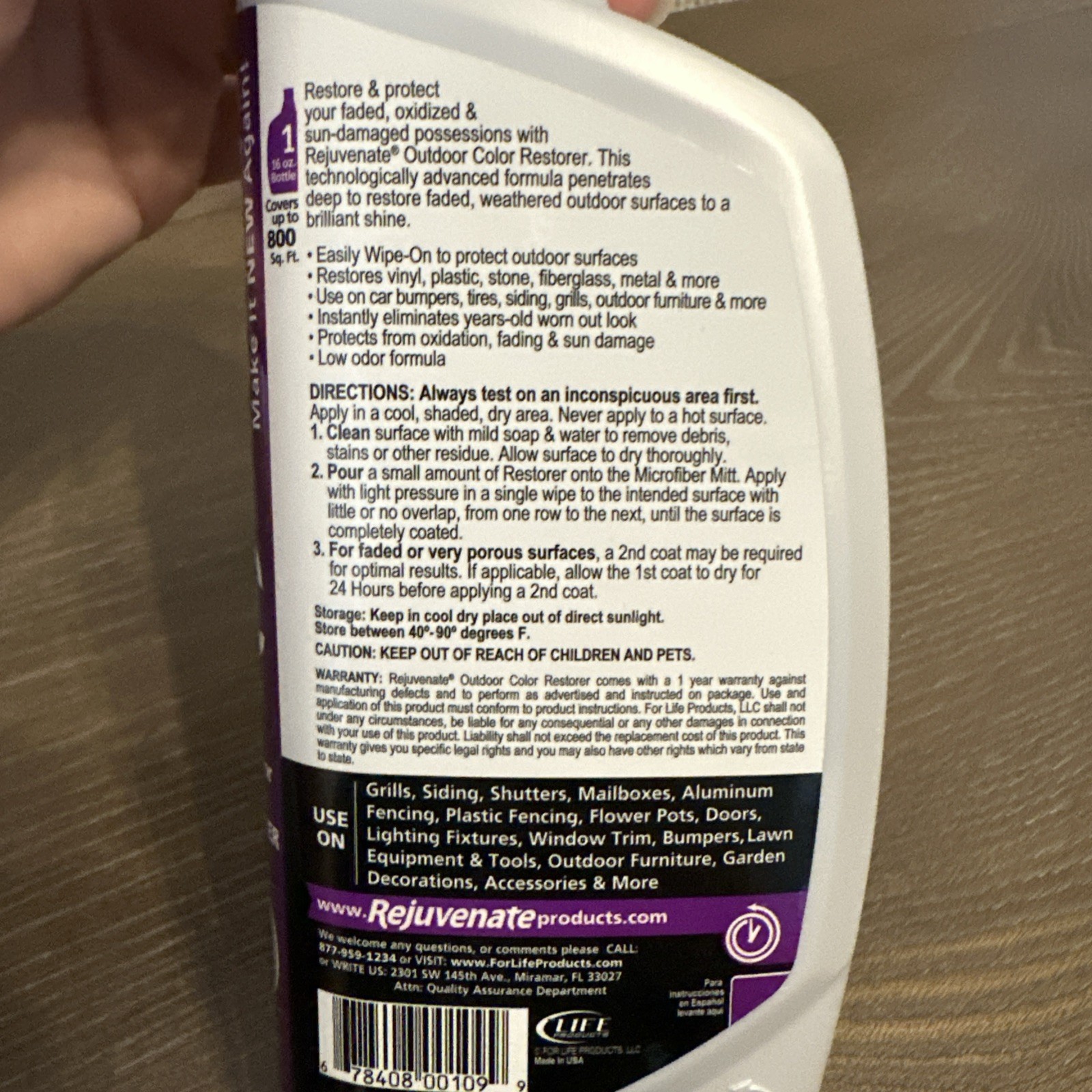 New Rejuvenate Outdoor Color Restorer 16oz Restores Sun-Damaged Items Sealed