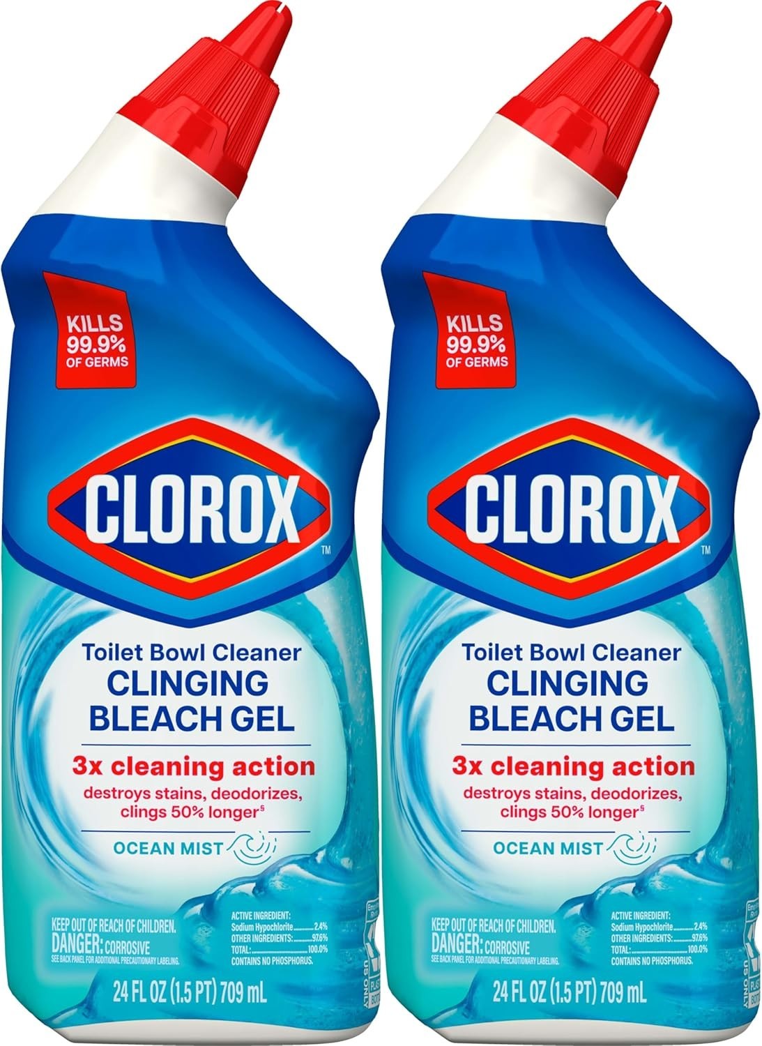 Toilet Bowl Cleaner Clinging Bleach Gel, Kills 99.9% of Bacteria and Viruses, Oc