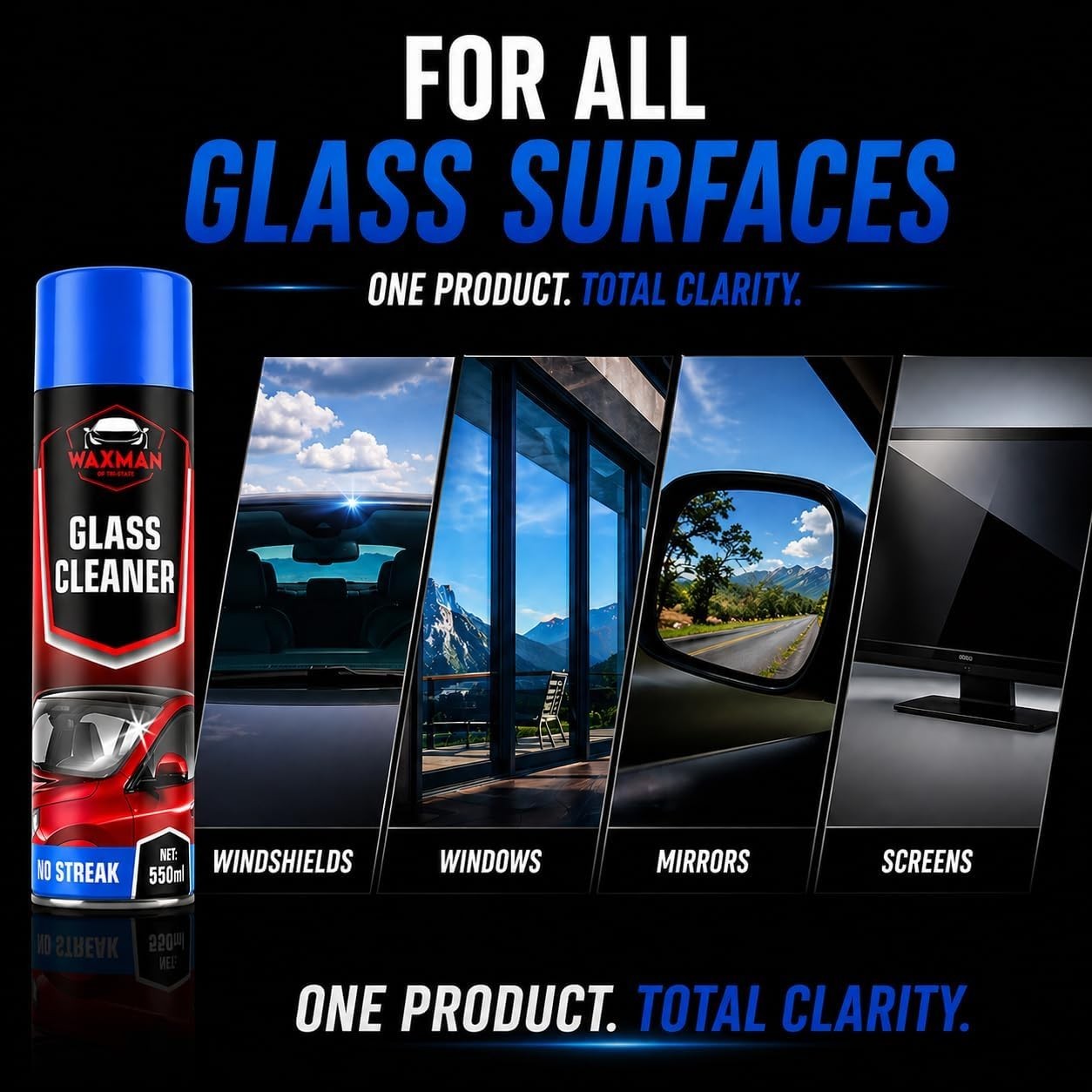 New Car Glass Cleaner Foam 18.6 Oz Streak Free Window Windshield Cleaning Spray