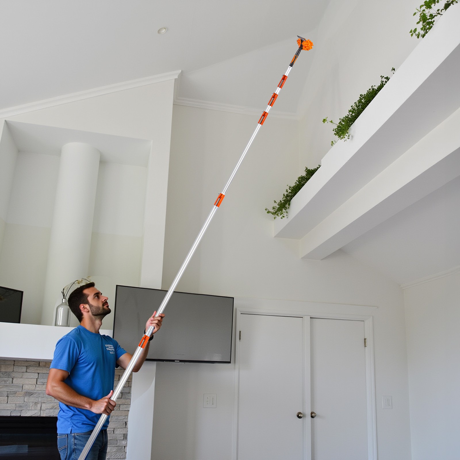 12/24/30ft High Reach Duster Kit with 4-12 ft Extension Telescopic Pole,Cleaning