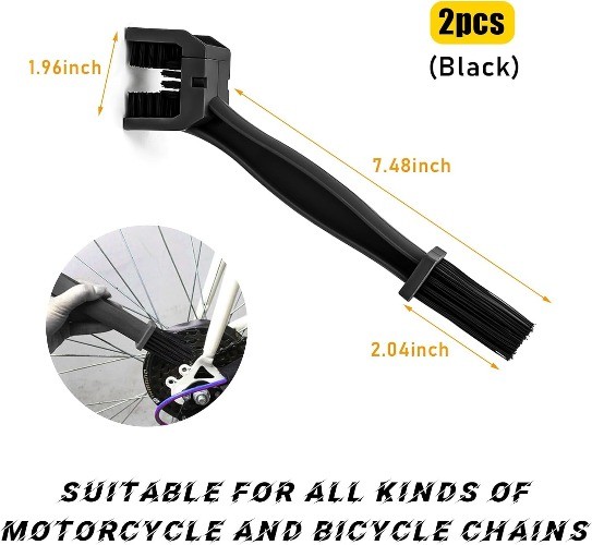 2 PCS Chain Brush, Chain Cleanig Brush Tool, Chain Gears Mainten Color: Black