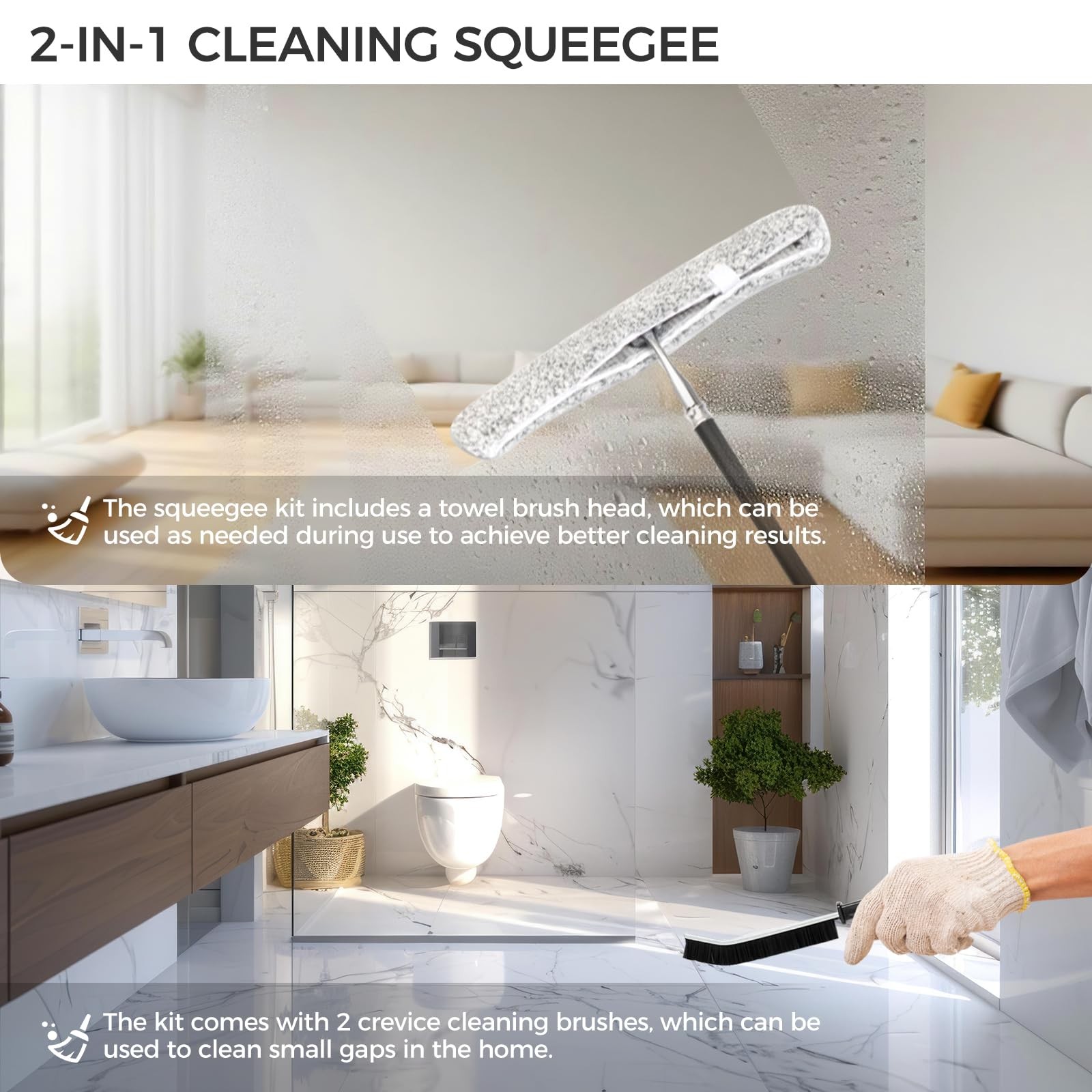 16.7“- 59.5″ Long Handle Window Squeegee with Extension Pole, 12.4″ Wide Meta…