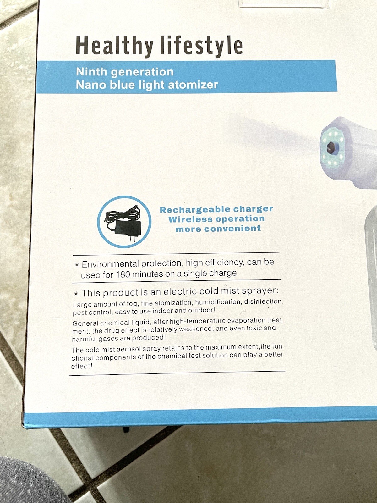 NEW Electric Cold Mist Sprayer Blue Light Atomizer Clean Disinfect Sanitizer