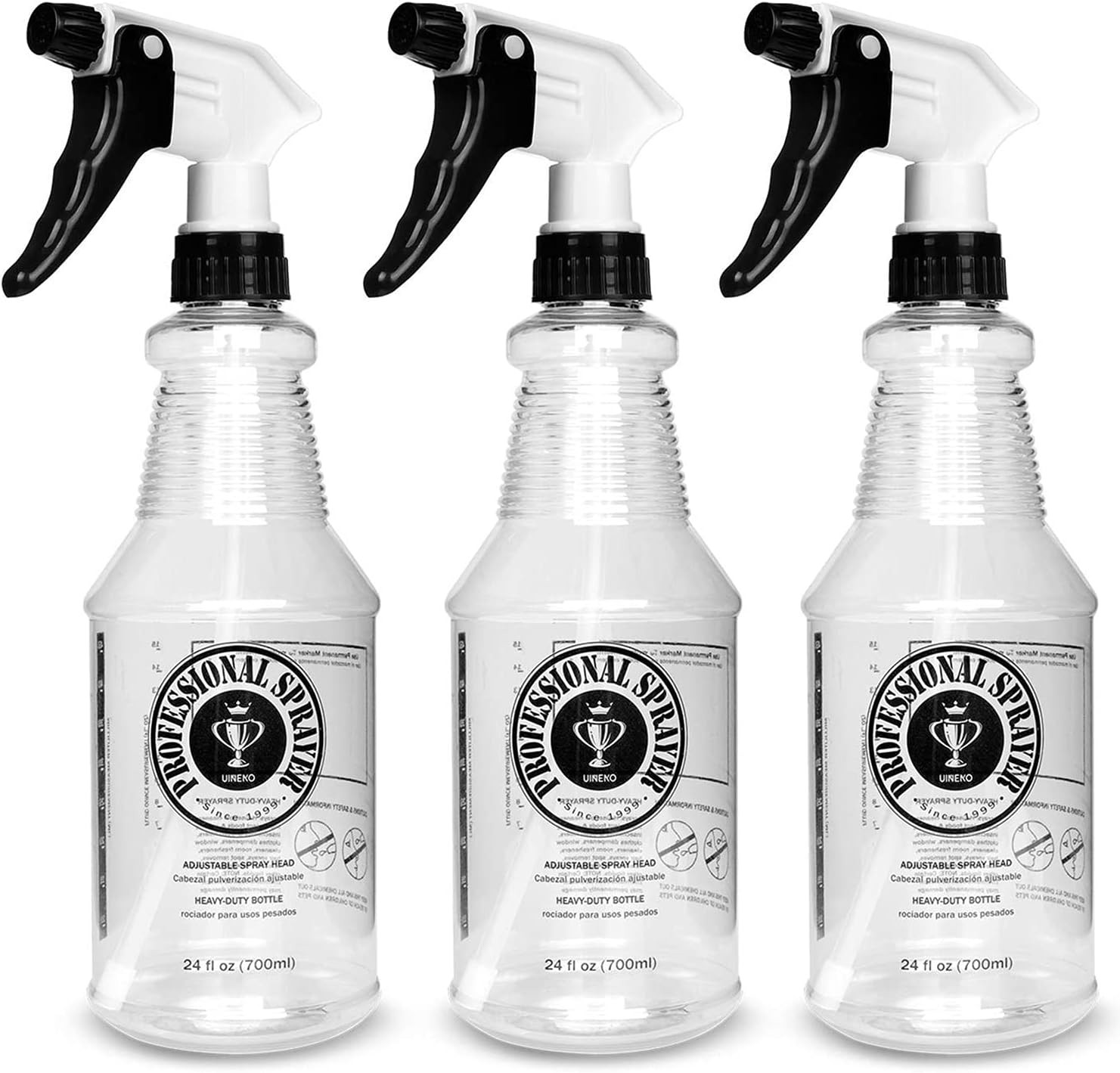 Plastic Spray Bottle 24oz 3 Pack for Cleaning Solutions, Car Detailing Care, &