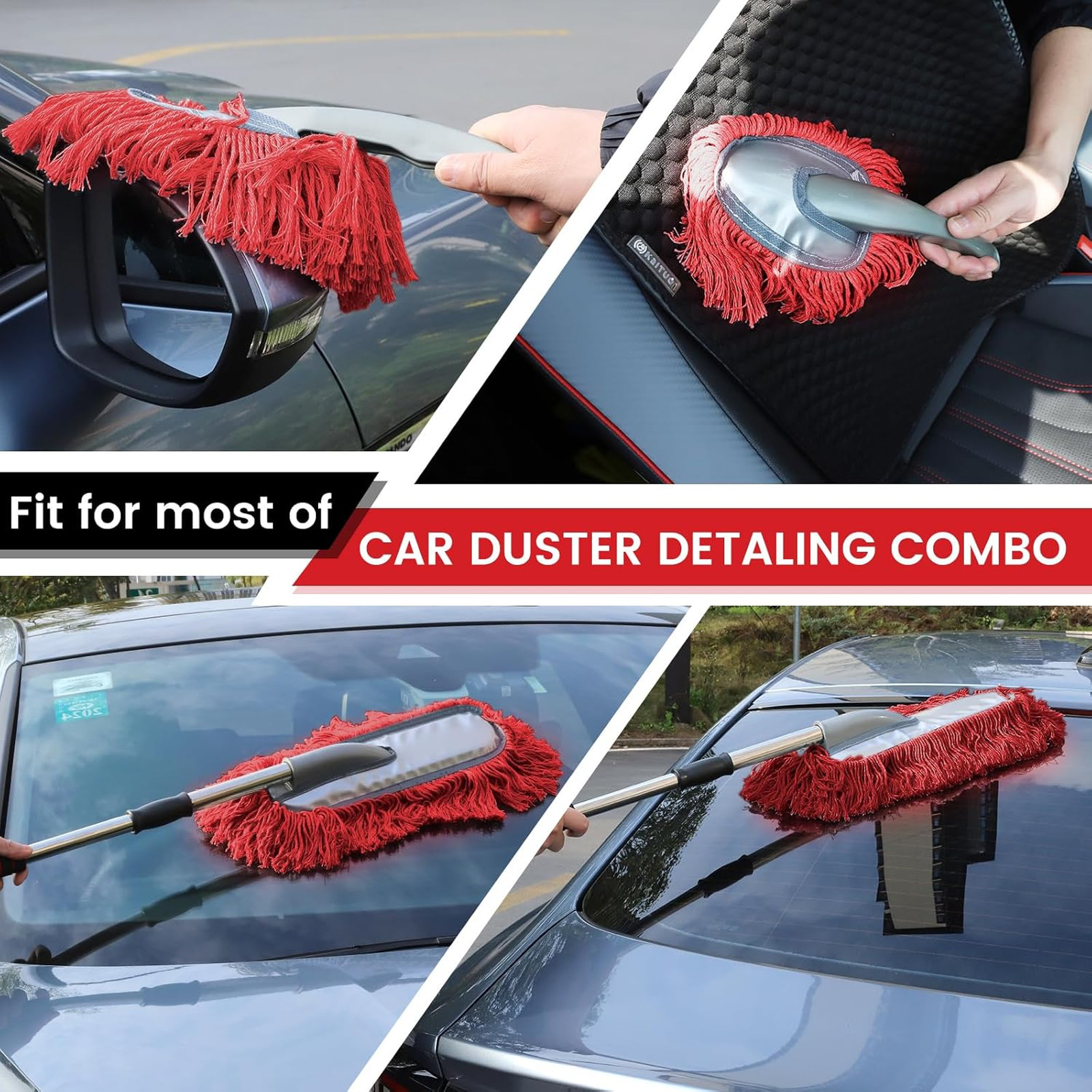Large Car Duster Set, Extendable Handle, Scratch Free, Wax Cotton Hair, for Car