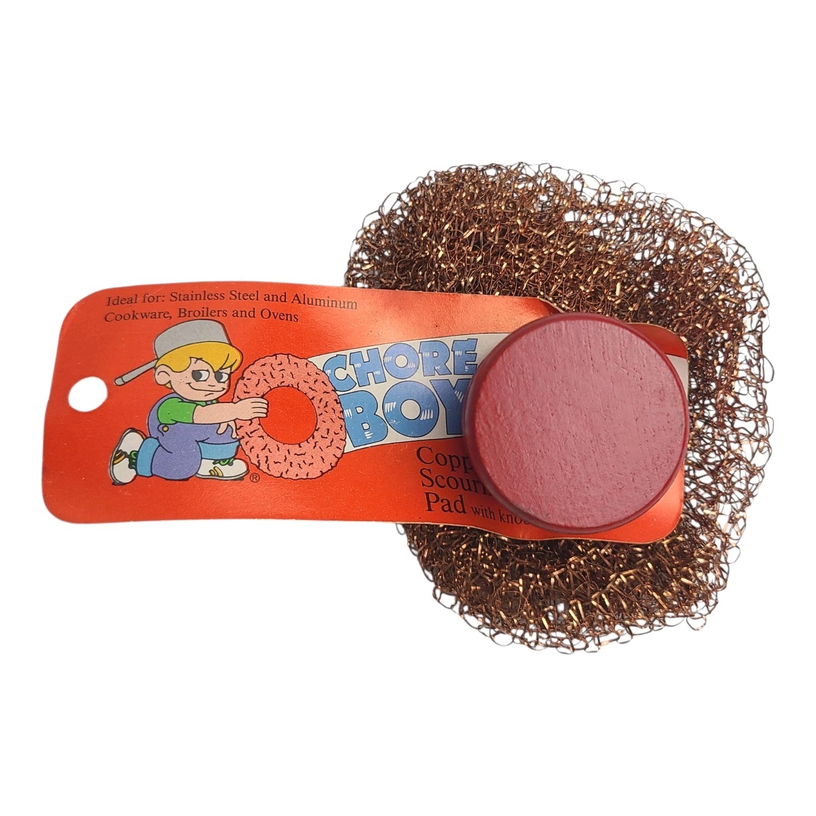 Vintage NOS Chore Boy Copper Scrubber Scouring Pad Wood Handle Original Tag
