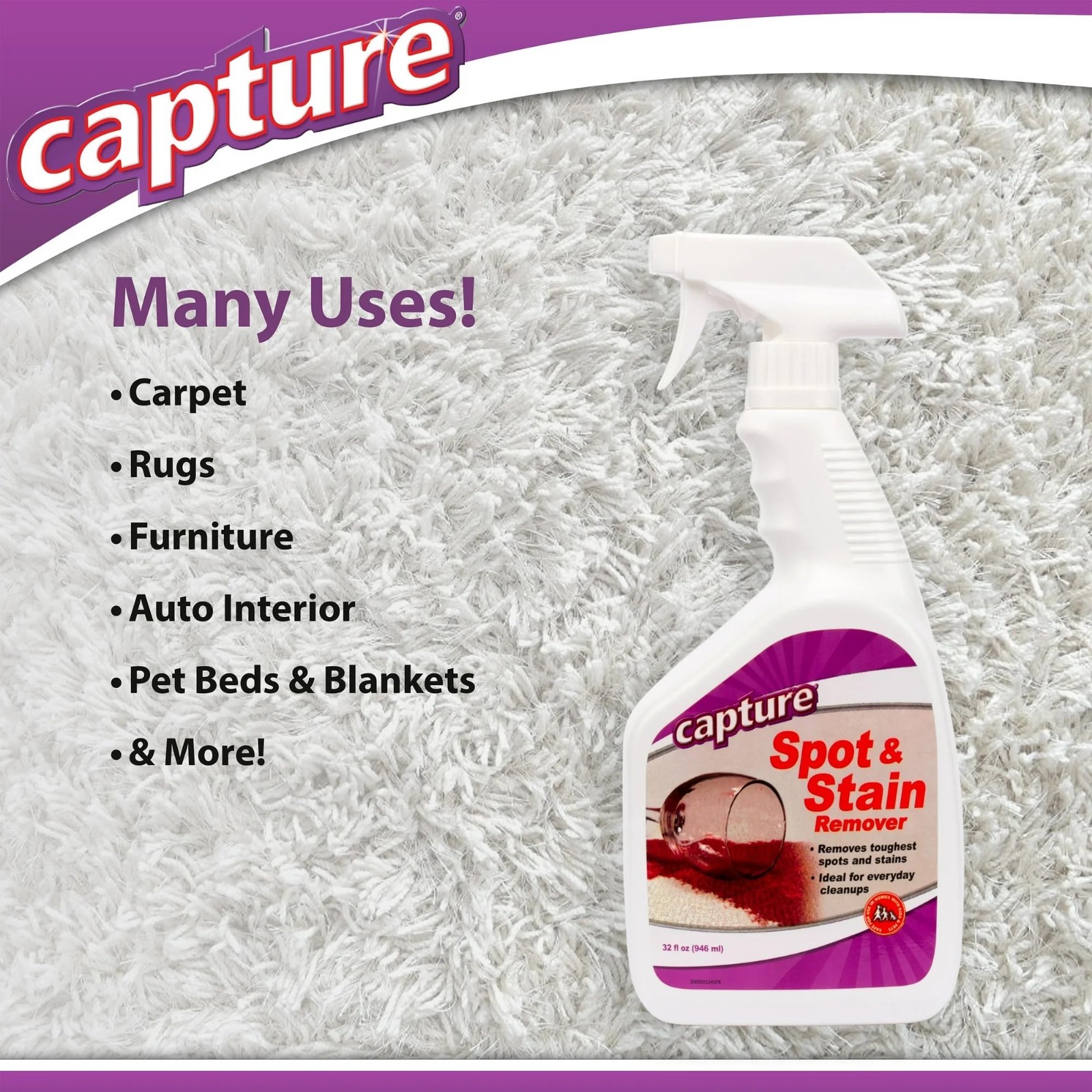 Multi-Purpose Spot & Stain Remover for Carpet, Couch, Sofa – 32 oz (2 Pack)