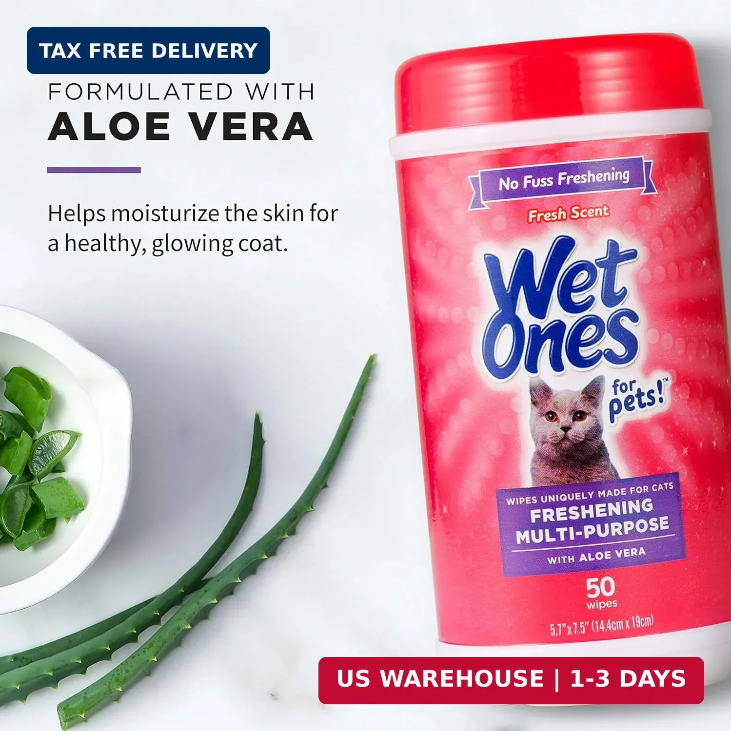 Wet Ones for Cats Freshening Wipes, Multi-Purpose Cat Grooming Wipes with Aloe V
