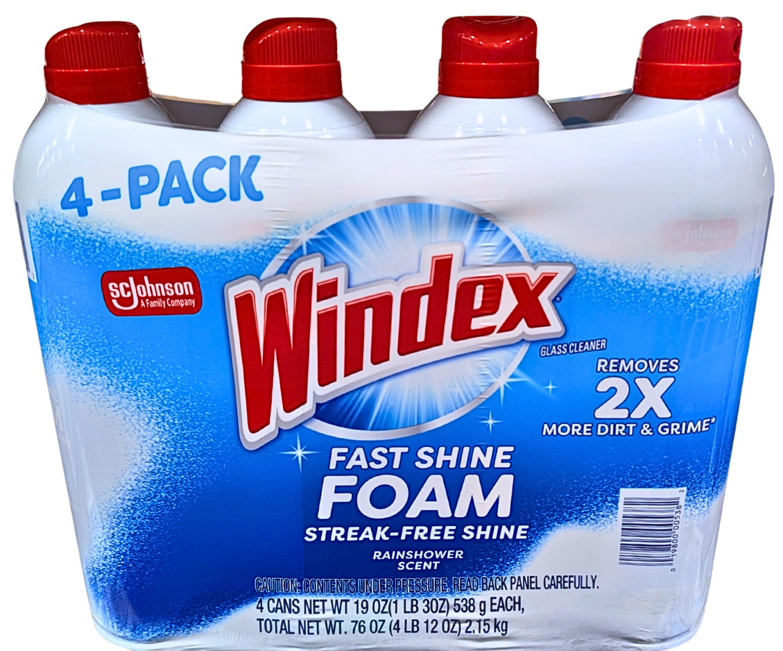 Windex Foam Glass Cleaner Rainshower Scent 4 x 19 Oz Count