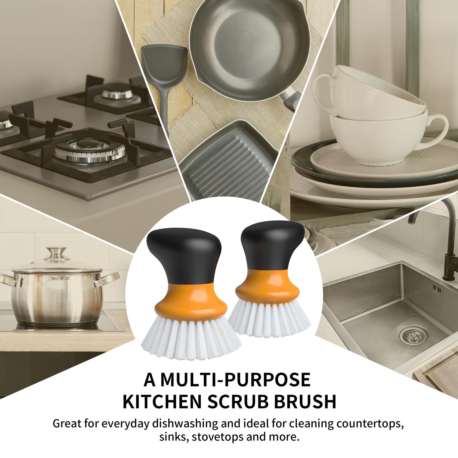 Dish Scrub Brush, Palm Brush Dish Scrubber with Ergonomic Grip, Kitchen Brush…