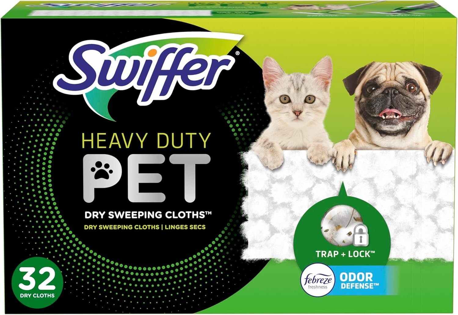 Swiffer Sweeper Pet, Heavy Duty Dry Cloth Refills, Febreze Odor Defense, 32 ct
