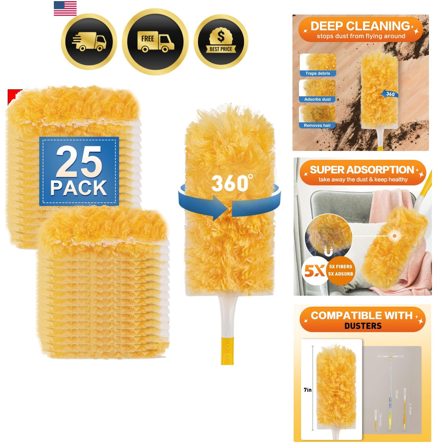 Heavy Duty Duster Refills, Unscented Disposable Dusters Kit for Cleaning Dust…