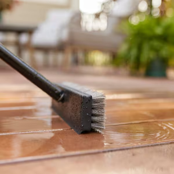 12″ Heavy Duty Deck Scrub Brush 50″ Handle Stiff Bristles Floor Patio Cleaner