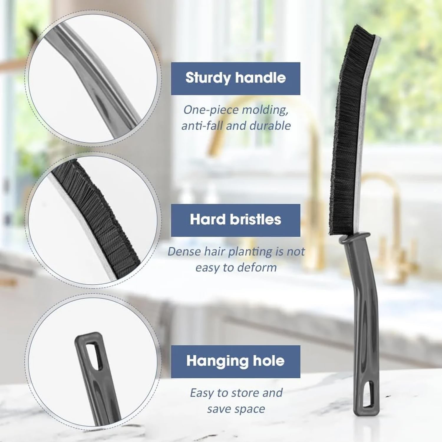 Durable 3-Piece Crevice Cleaning Brush Set with Hanging Hole for Easy Storage