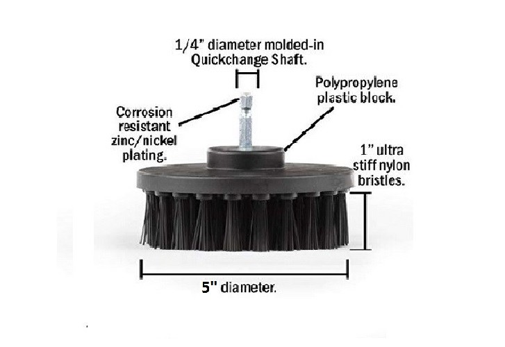 5 Inch Black Ultra Stiff Drill Brush for Heavy Duty Cleaning