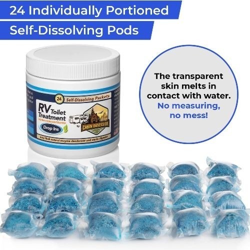 RV Toilet Treatment Drop Ins – 24 Easy Flush Self-Dissolving RV Black Tank Treat