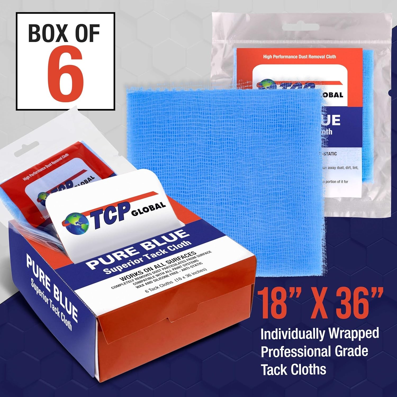 Pure Blue Superior Tack Cloths – Tack Rags (Box of 6) Item Package Quantity: 6