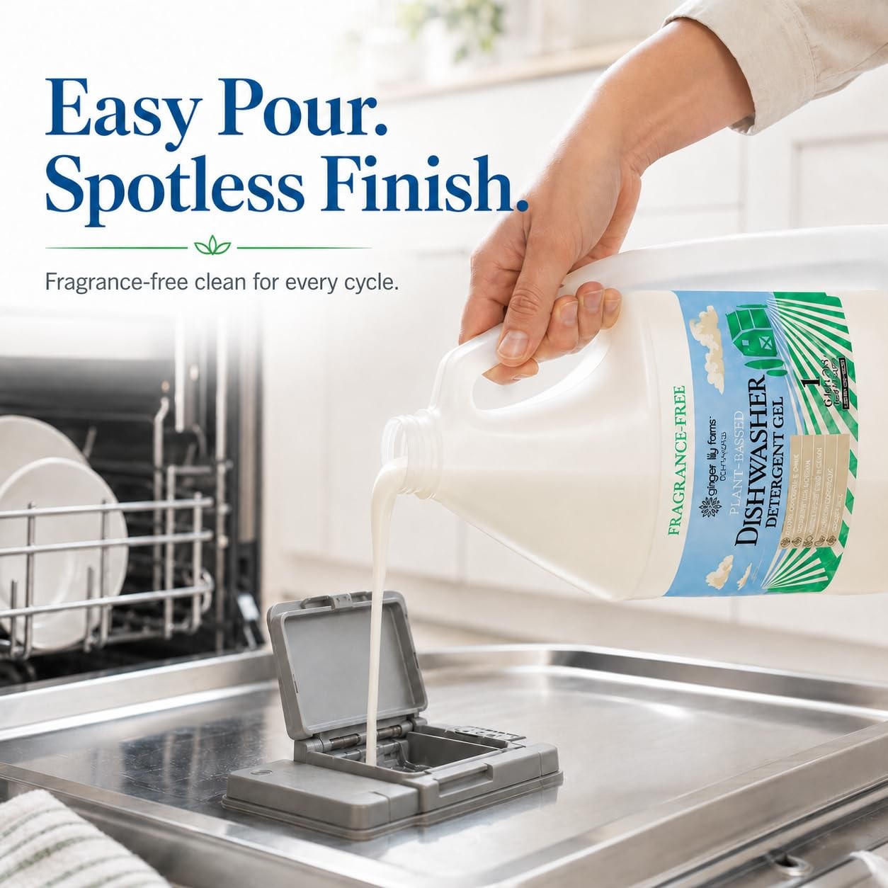 Plant-Based Dishwasher Detergent Gel, Fragrance-Free, 1 Gallon (128 Fl Oz) Re…