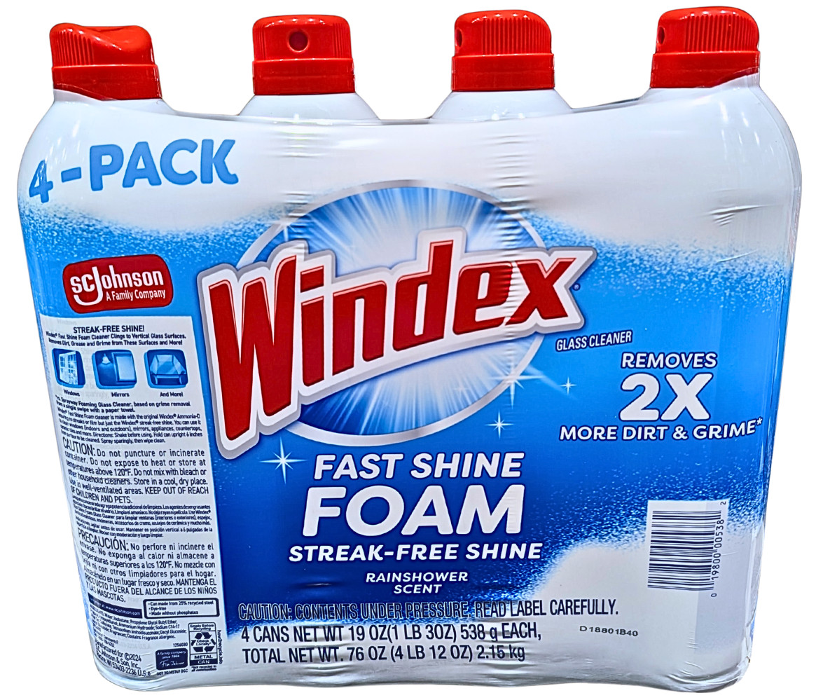 Windex Foam Glass Cleaner Rainshower Scent 4 x 19 Oz Count