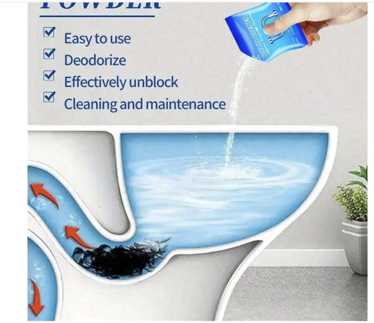 10x Super Strong Drain Cleaner Kitchen Toilet Pipe Clog Remover Fast Acting