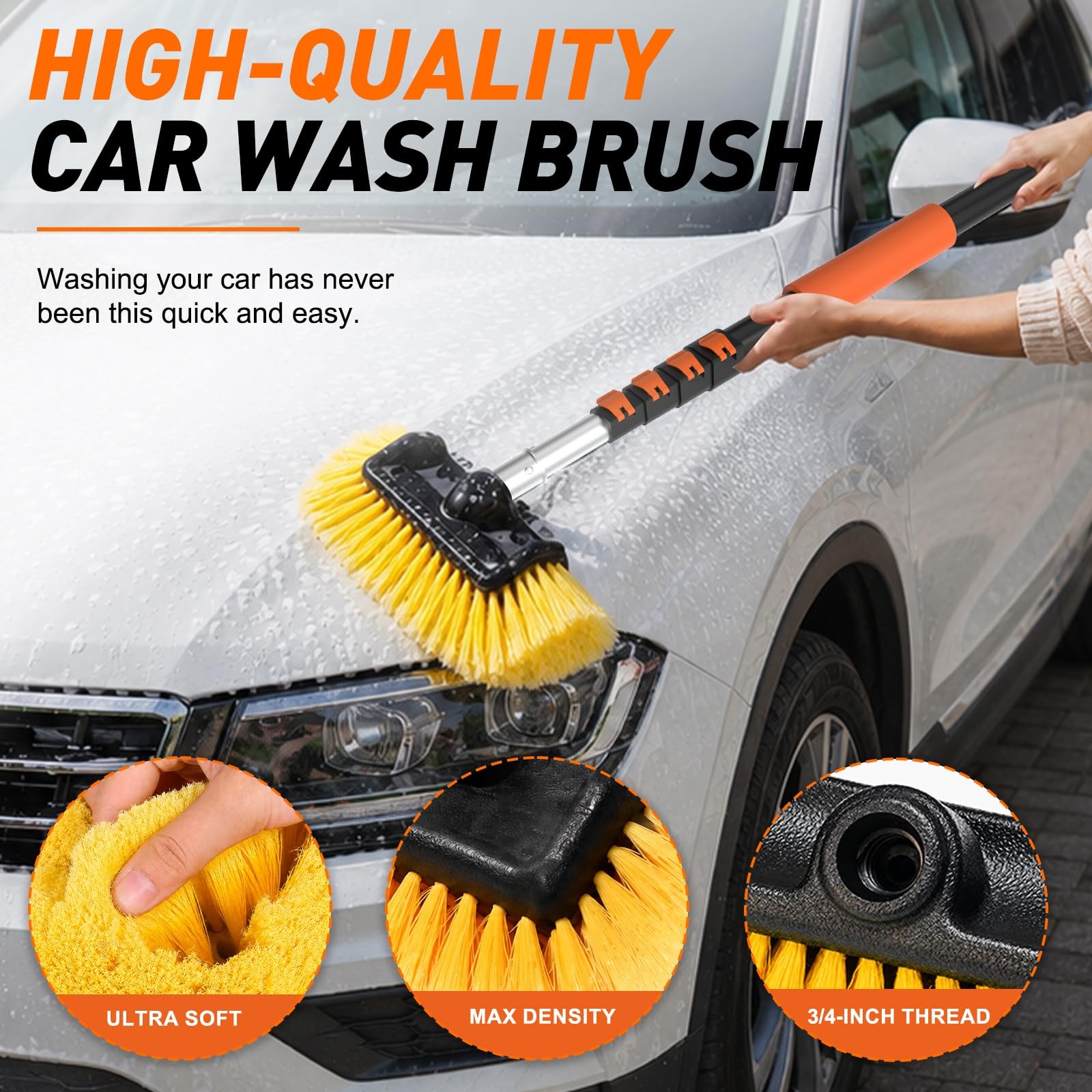 Car Wash Brush, 16FT Telescopic Car Wash Brush with Long Handle, 12-Inch Soft…