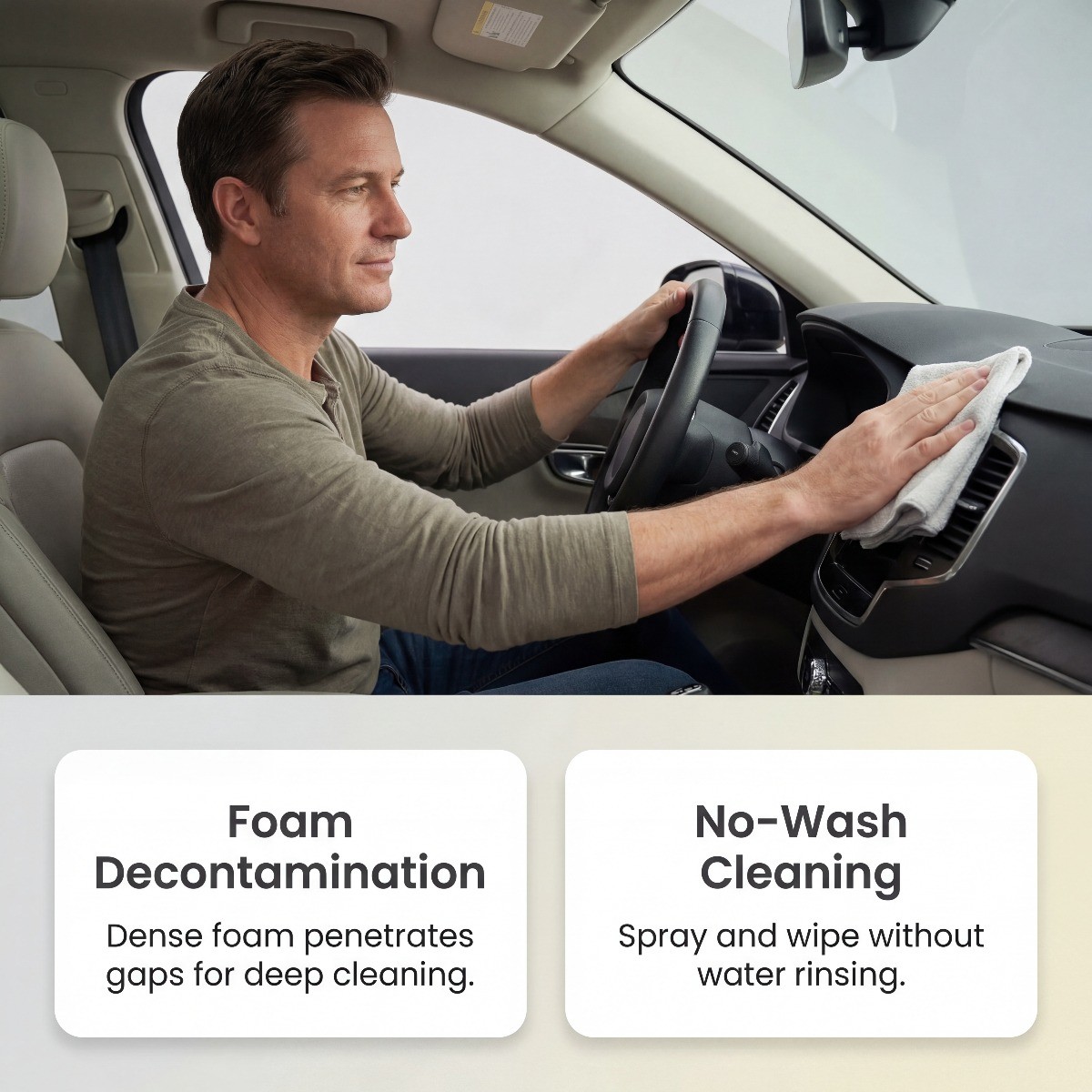 Car Interior Cleaner for Leather Plastic Fabric, Odor Removal & Shine Renewal