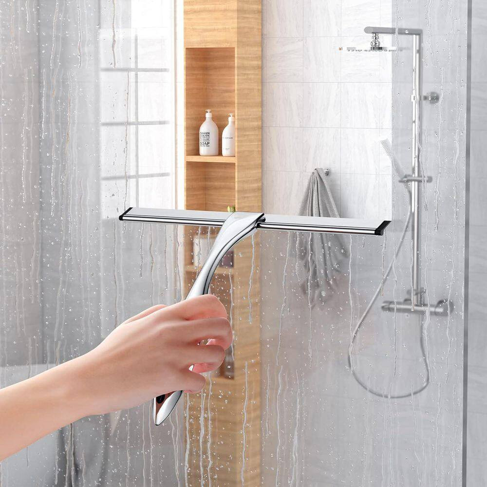 1-Piece 10 In. Stainless Steel Shower in Silver, Window Squeegee with Adhesive H