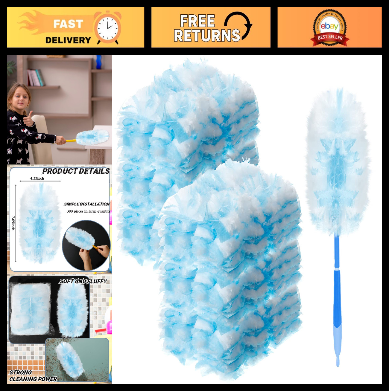 300 Pcs Duster Refills for Swiffer, Heavy Duty Disposable Cleaning Kit with Hand