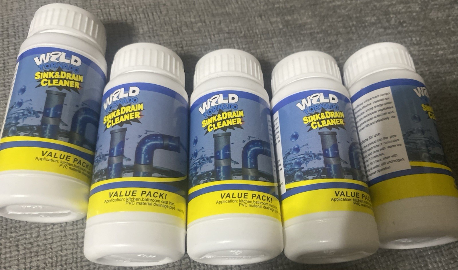 5 PCs. Btls.WILD TORNADO SINK & DRAIN CLEANER 110grams,expiration 02/24/2026