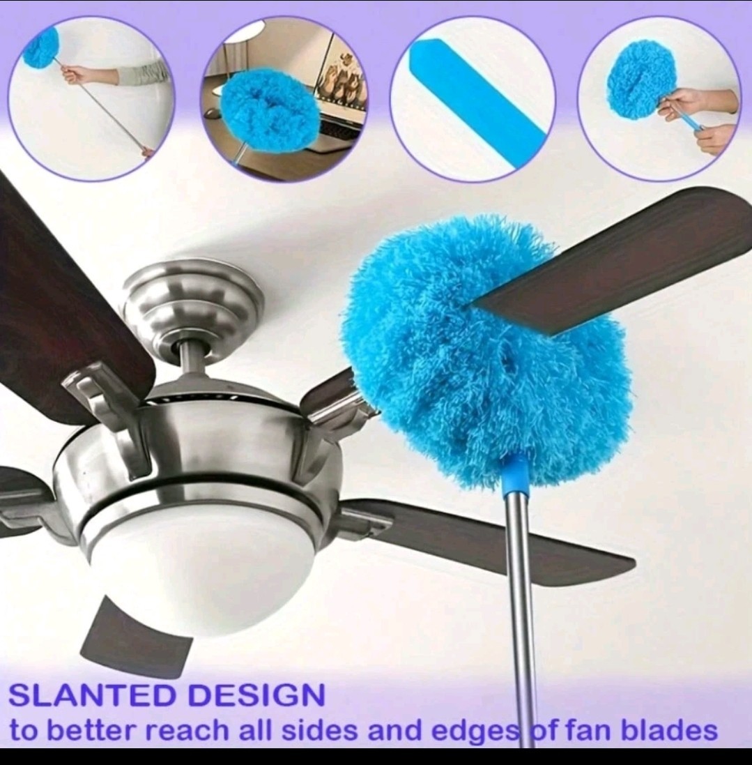 1pc Microfiber Ceiling Fan Duster – Reusable w/ 32in Adjustable Extension Pole
